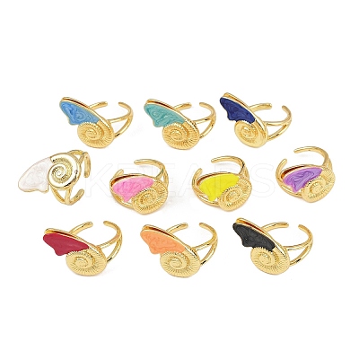 Brass Enamel Adjustable Cuff Rings for Women RJEW-G357-01D-1