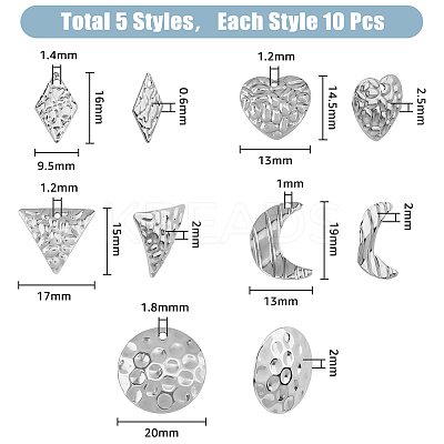 50Pcs 5 Style 304 Stainless Steel Pendants STAS-HY0001-30-1