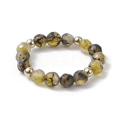 3Pcs Natural Agate Faceted Round Stretch Finger Rings RJEW-JR00637-1