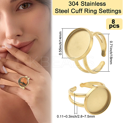 8Pcs 304 Stainless Steel Cuff Ring Settings STAS-BBC0008-13C-1