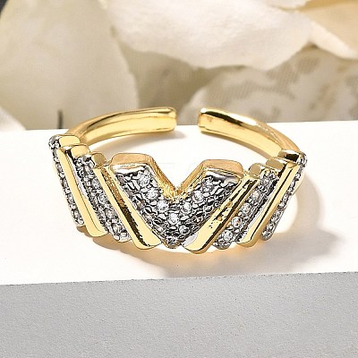 Brass Micro Pave Clear Cubic Zirconia Cuff Rings RJEW-U035-08GP-1