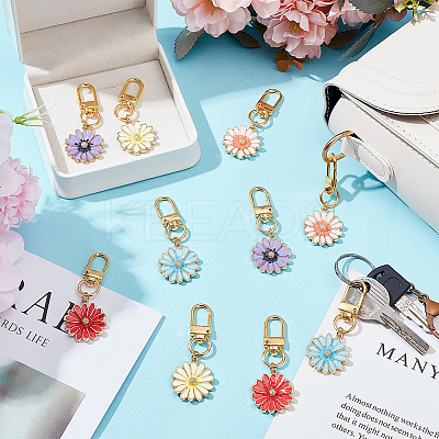 10Pcs 5 Styles Daisy Alloy Enamel Pendant Decoration HJEW-PH02102-1