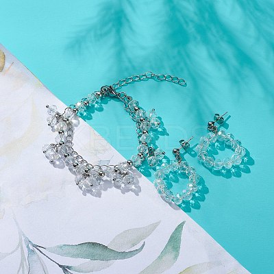Glass Brided Beaded Dangle Stud Earrings & Multi-strand Bracelet SJEW-JS01257-1