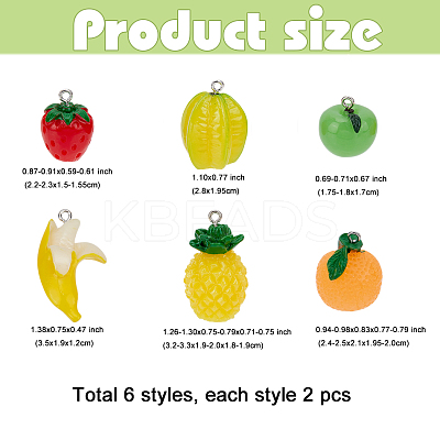 12Pcs 6 Styles Resin Pendants RESI-FP0001-41-1