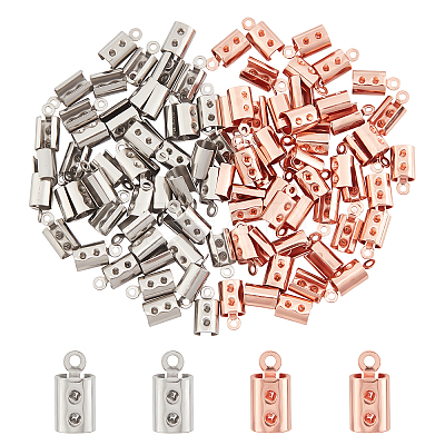 100Pcs 2 Color 304 Stainless Steel Folding Crimp Ends STAS-DC0005-41-1