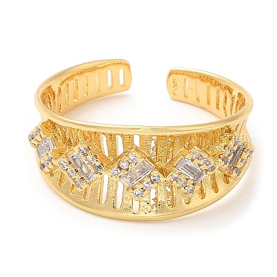 Rack Plating Brass Rhombus Open Cuff Ring RJEW-D008-03G-1