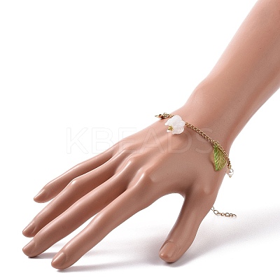 Acrylic Leaf & Flower & Plastic Pearl Charm Bracelet BJEW-JB09077-1