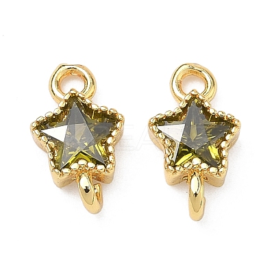 Brass Pave Cubic Zirconia Star Connector Charms KK-P348-08G-02-1