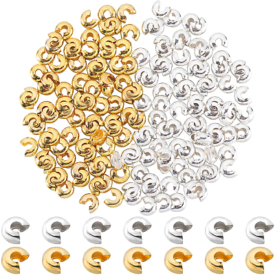 200Pcs 2 Colors Brass Crimp Beads Covers KK-SP0001-90B-1