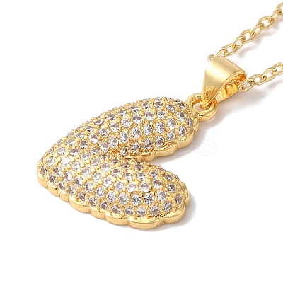 Brass Micro Pave Clear Cubic Zirconia Cable Chain Heart Pendant Necklaces for Women NJEW-C054-01G-1