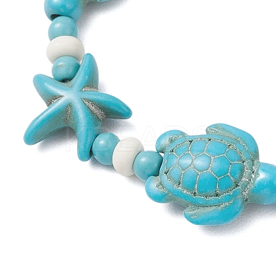 Starfish & Turtle Synthetic Turquoise Beads Braided Bead Bracelets for Women BJEW-JB12130-02-1