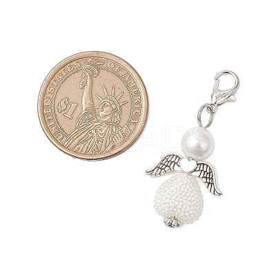 Heart Angel Glass Pearl & ABS Plastic Imitation Pearl Pendant Decorations HJEW-JM03565-03-1