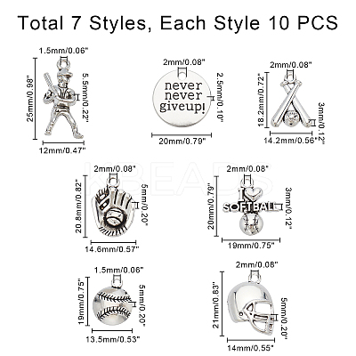 70Pcs 7 Style Tibetan Style Zinc Alloy Pendants TIBEP-PH0001-27-RS-1