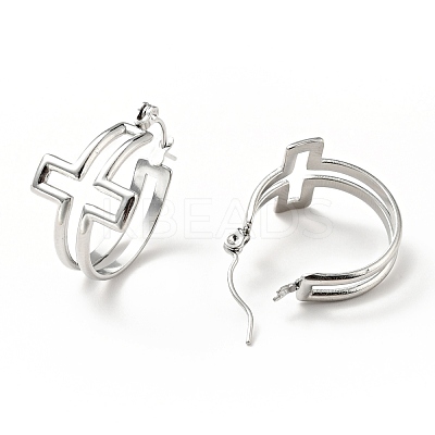 Non-Tarnish 304 Stainless Steel Cross Hoop Earrings for Women EJEW-G293-02P-1