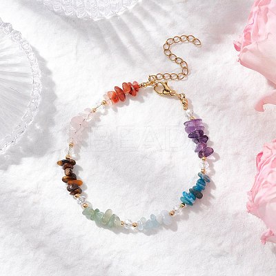 Chakra Natural Rose Quartz & Amethyst & Apatite & Aquamarine & Green Aventurine & Tiger Eye & Carnelian Chip Beaded Bracelets for Women BJEW-JB11740-02-1