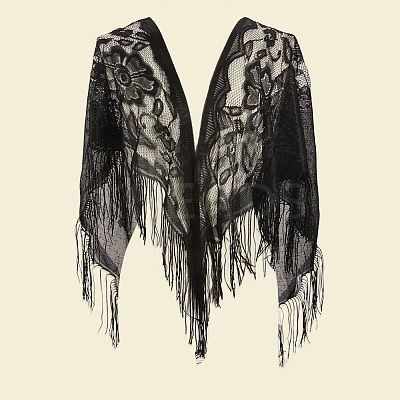 Lace Flower Detachable Polyester Shawl AJEW-WH20072-43C-1
