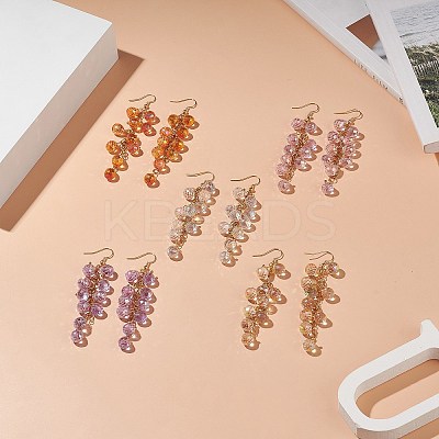Glass Teardrop Cluster Dangle Earrings EJEW-JE05215-1