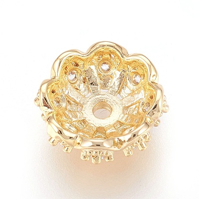 Multi-Petal Brass Micro Pave Cubic Zirconia Bead Caps ZIRC-F088-038G-1
