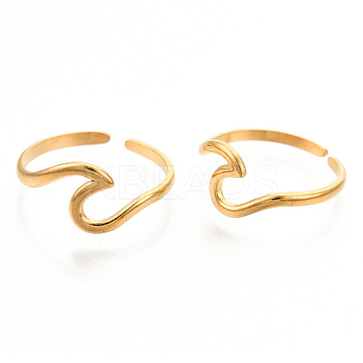 Ion Plating(IP) 304 Stainless Steel Sea Wave Cuff Rings X-RJEW-N038-115LG-1