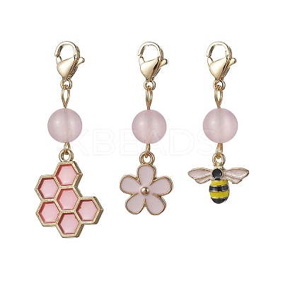 Bee & Honeycomb & Flower Alloy Enamel Pendant Decorations HJEW-JM01600-02-1