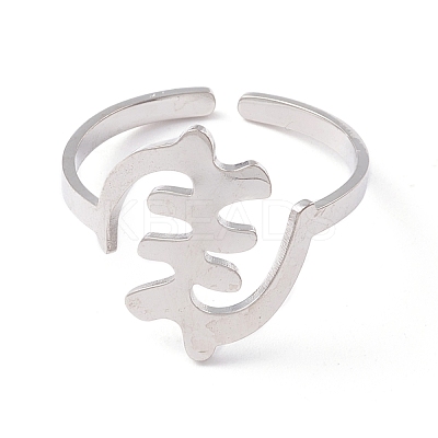 Non-Tarnish Fishbone Shape 304 Stainless Steel Cuff Ring for Women RJEW-B035-07P-1