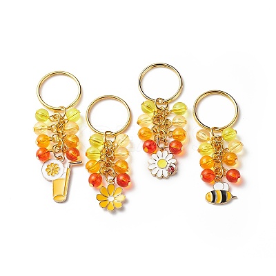 4Pcs Flower/Bee/Orange Juice Alloy Enamel Pendant Keychain KEYC-JKC00412-05-1