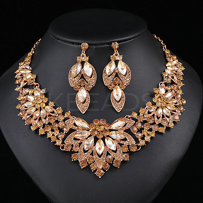 Flower Alloy Rhinestone Pendant Necklaces & Stud Dangle Earrings Sets WG248C9-01-1