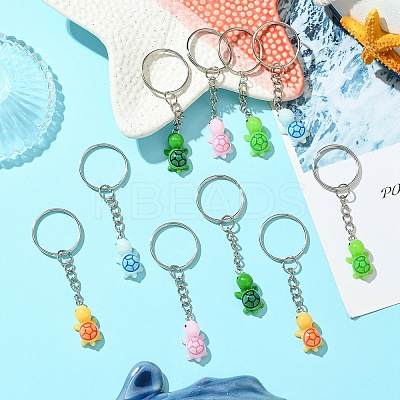 10Pcs 5 Colors Resin Tortoise Pendant Keychain KEYC-FS00018-1