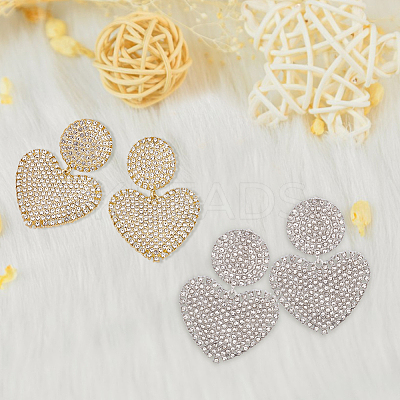 2 Pairs 2 Colors Crystal Rhinestone Heart Dangle Stud Earrings with 925 Sterling Silver Pin EJEW-AN0001-25-1
