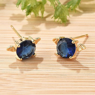 Bat Brass Glass Stud Earrings for Women EJEW-G428-15G-1