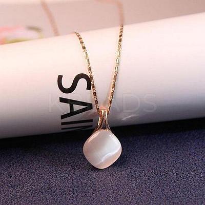 Rhombus Alloy Cat Eye Pendant Necklaces & Stud Earrings Sets for Women FS-WGD2AB8-01-1