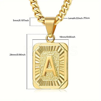 Rectangle with Letter Pattern 304 Stainless Steel Pendant Necklaces FS-WGFC766-09-1