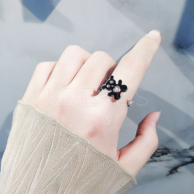 Brass Pave Cubic Zirconia Enamel Rotating Cuff Open Rings for Women FS-WGCF8B8-01-1