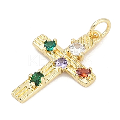Brass Micro Pave Clear Cubic Zirconia Pendants KK-G522-51G-04-1