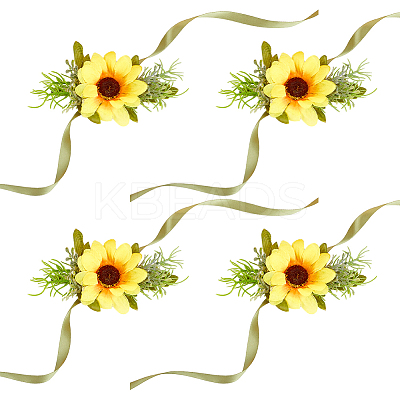 4Pcs Cloth Imitation Sunflower Wrist Corsages AJEW-CP0008-43-1
