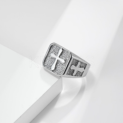 Square with Cross Pattern 304 Stainless Steel Finger Rings for Men FS-WGAC6B1-04-1