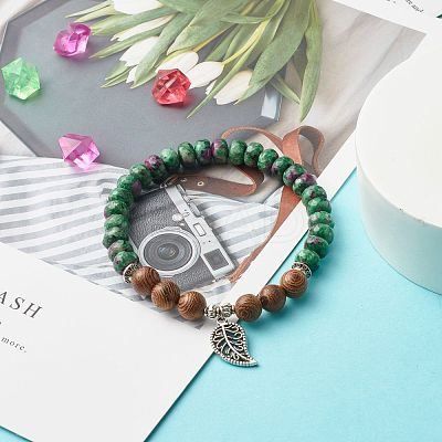 Reiki Natural Ruby & Wenge Wood Beads Stretch Bracelet BJEW-JB06896-03-1