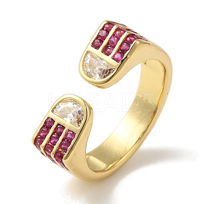 Arch Rack Plating Brass Micro Pave Cubic Zirconia Cuff Rings for Women RJEW-G323-09G-02-1