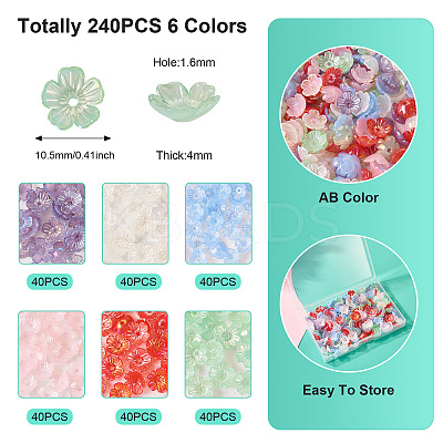240Pcs 6 Colors UV Plating Acrylic Bead Cap OACR-TA0002-94-1