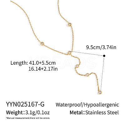 European 304 Stainless Steel Pave Clear Cubic zirconia Flat Round Tassel Y Necklaces AL6614-1-1