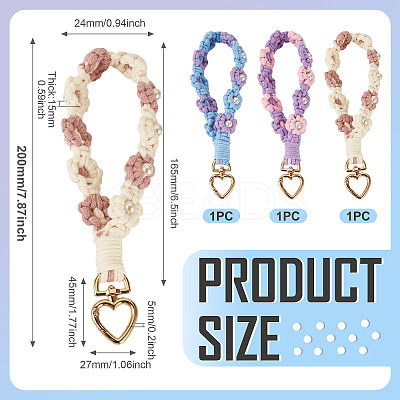 3Pcs Cotton Braided Flower Pendant Decorations AJEW-TA0002-72C-1