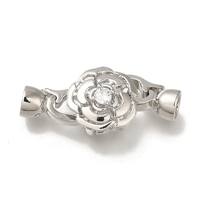 Brass Micro Pave Clear Cubic Zirconia Fold Over Clasps KK-H480-32P-1