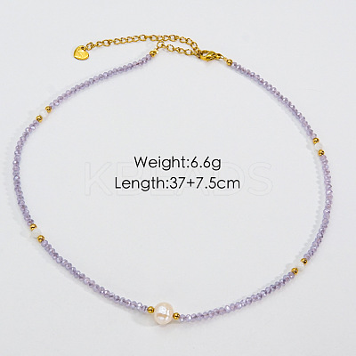 Handmade Natual Pearl & Natural Amethyst & Shell Beaded Necklaces XL1709-7-1
