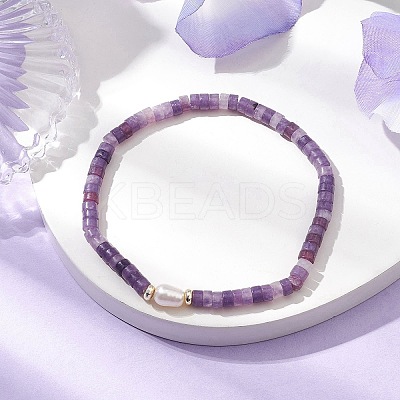 Natural Lepidolite and Pearl Beads Btacelets BJEW-JB10681-02-1