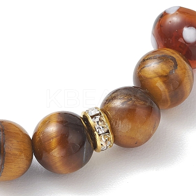 Natural Tiger Eye & Lampwork Beads Stretch Bracelets for Women BJEW-JB13317-01-1