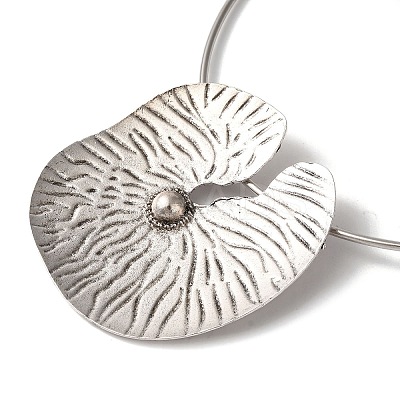 Tibetan Style Alloy Lotus Leaf Pendant Necklaces for Women NJEW-Q343-01AS-1