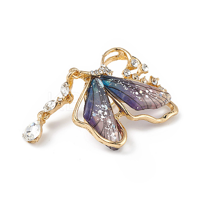 Resin Butterfly Brooch Pin with Crystal Rhinestone X-JEWB-P016-05KCG-01-1
