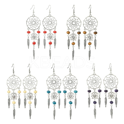 Alloy Feather Dangle Earrings EJEW-FS00028-1