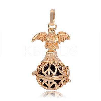 Golden Plated Brass Hollow Round Cage Pendants KK-J251-05G-1