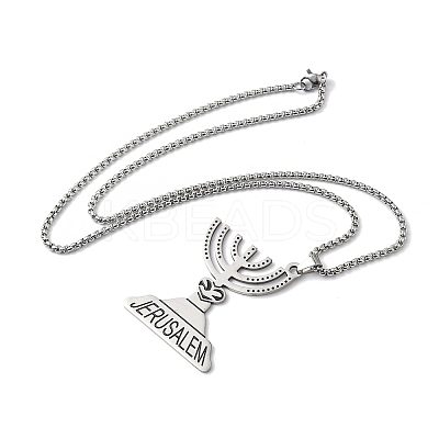 201 Stainless Steel Menorah Pendant Necklaces for Hanukkah NJEW-H065-21P-1